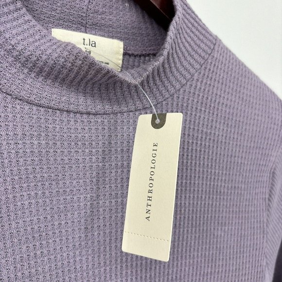 t.la Anthropologie XS Purple Sloane Waffle Knit Thermal Mock Neck Tunic Top NWT - Picture 6 of 9